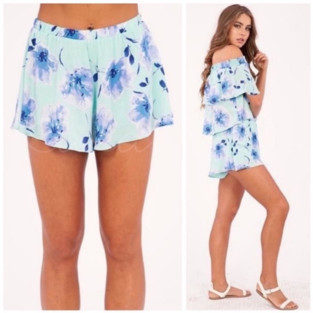 Mint floral shorts